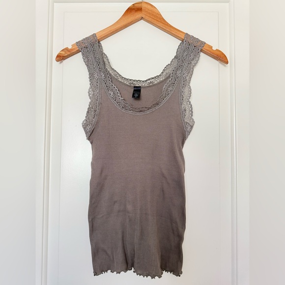 Banana Republic Y2K Lace Trim Ribbed Tank Top Coquette Grunge Fairycore Small - Picture 1 of 6
